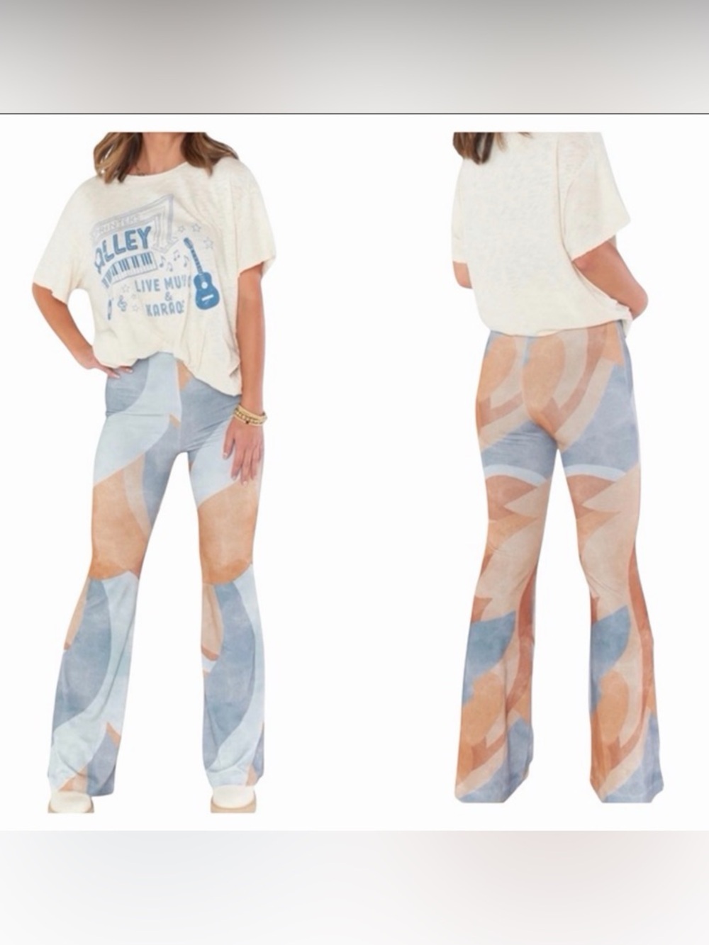Show Me Your Mumu Bell Bottom Pants ‎Maren Retro Swirl Print Boho Festival